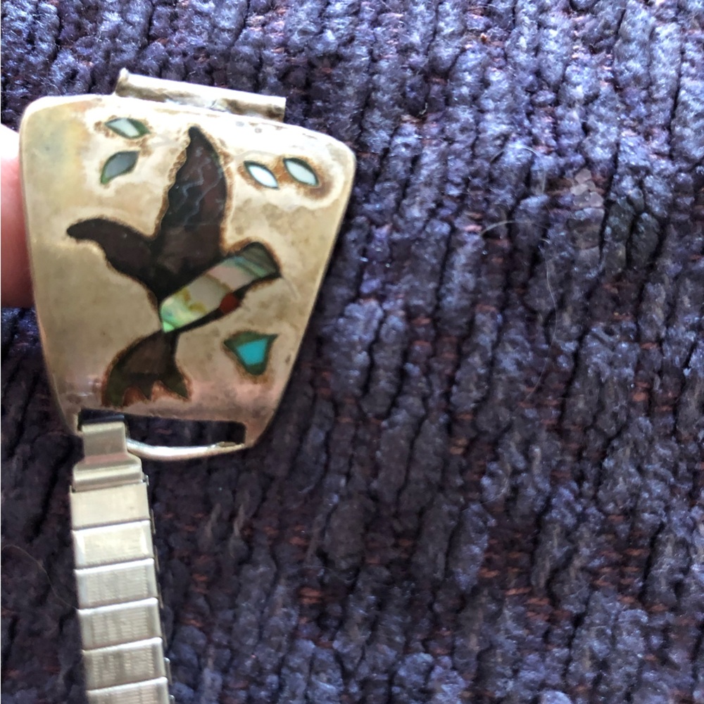 Vintage Zuni Sterling Silver Amber Turquoise MOP Watch Tips - Picture 7 of 7
